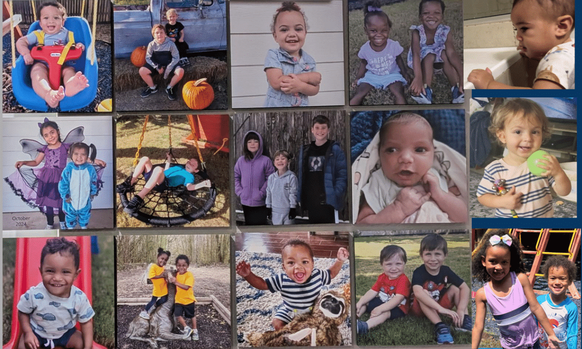 Collage of the foster children the Kirk family has welcomed home