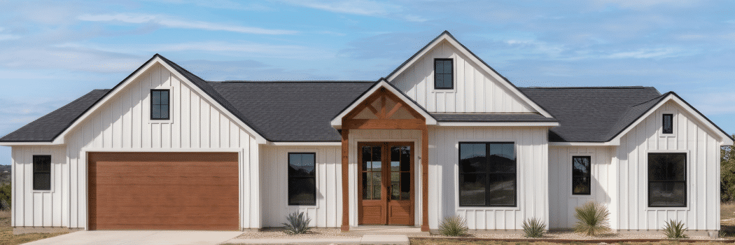 The Monticello Modern Farmhouse elevation, built on your lot