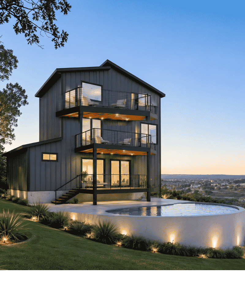 Photorealistic rear exterior rendering with pool delivered to a DH SmartBuild client before construction began